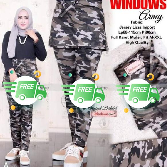 celana rok senam army/ celana leging rok army/ training loreng wanita