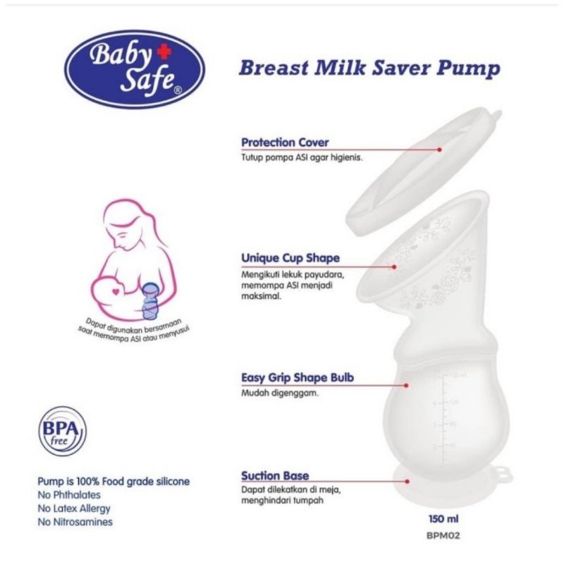 Baby Safe Breast Milk Saver Pump 150 ml/Pompa ASI Silikon Manual