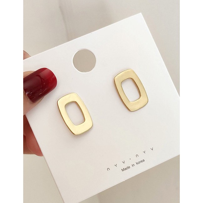 LRC Anting Tusuk  Fashion Gold Matte Hollow Square Earrings F48791