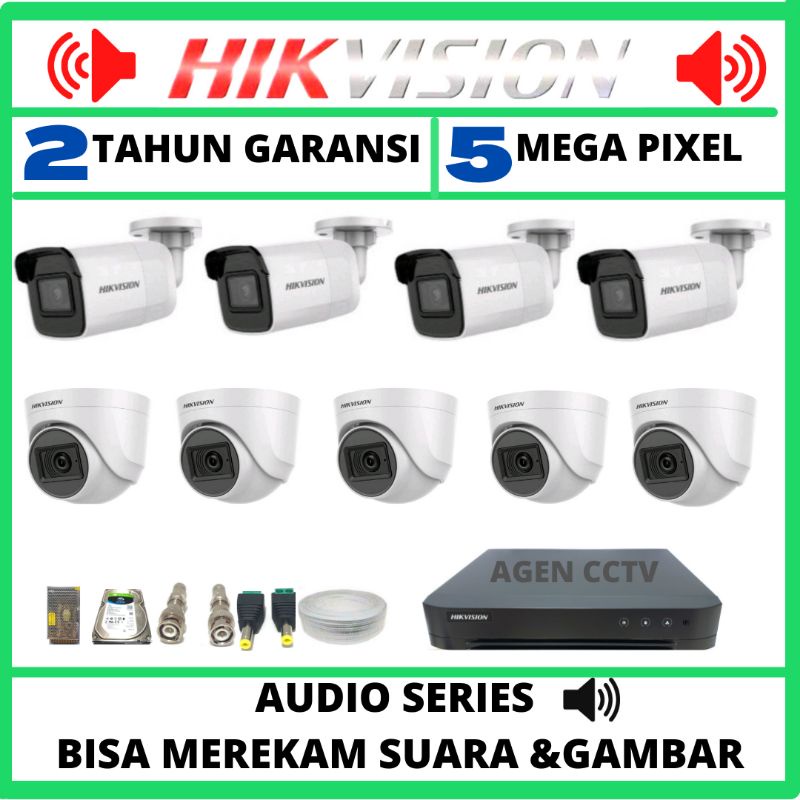 PAKET CCTV HIKVISION 16 CHANNEL 9 KAMERA 5MP AUDIO SERIES KOMPLIT