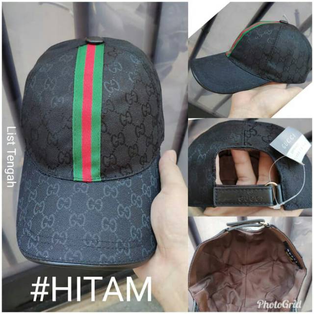 Ready Topi import cowok cewek Gucci list tengah - Hitam