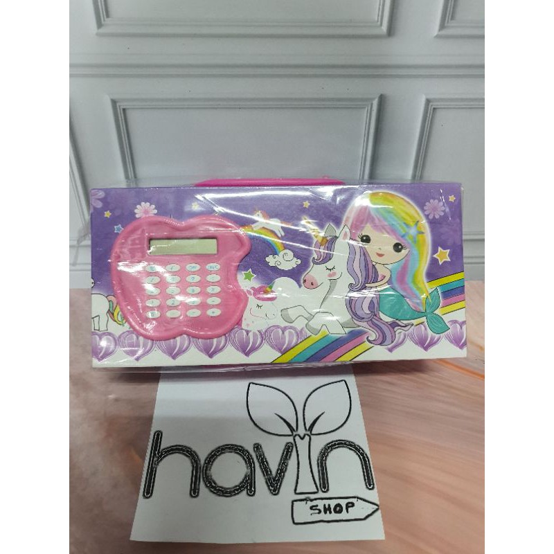 kotak pensil KODE PASSWORD ada KALKULATOR/PENCIL CASE KODE CALCULATOR-UNICORN