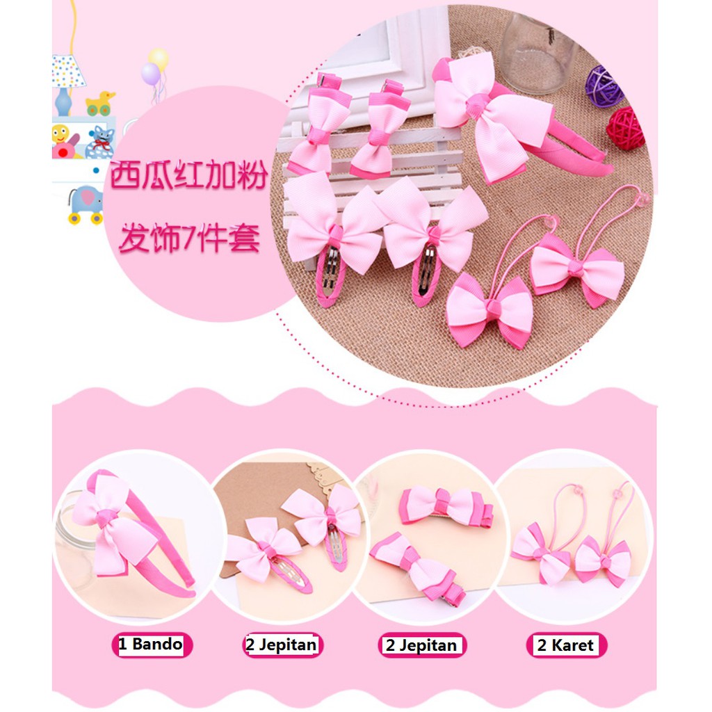 7Pc Set Bandana + Jepitan + Karet Rambut Anak Gaya Korea Fashion Hair Clip Bando Korean Kid