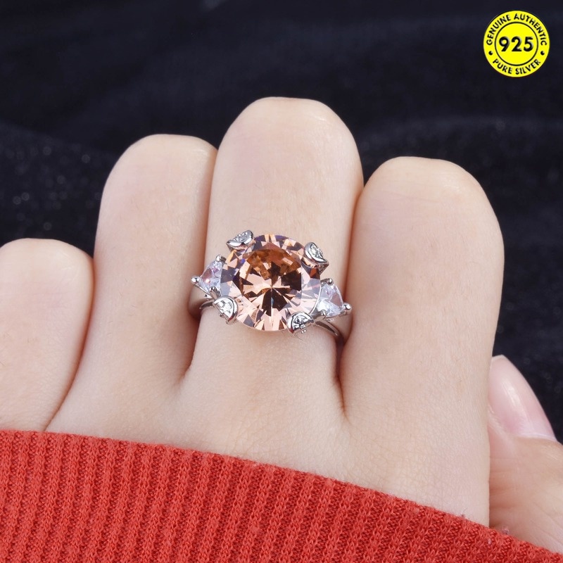 Morganite Cincin Berlian Imitasi Model Terbuka Warna Champagne Untuk Wanita