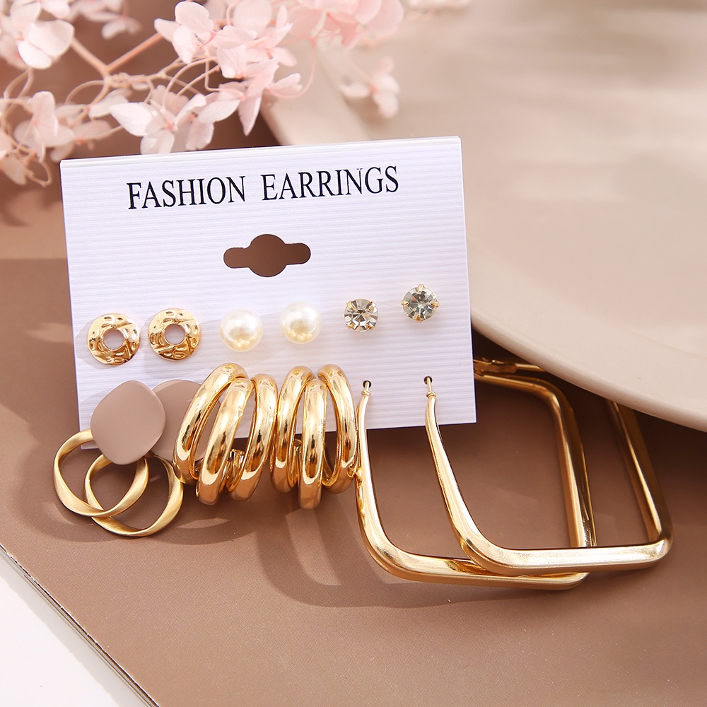 Set Anting Stud Kristal Mutiara Warna Emas Untuk Wanita