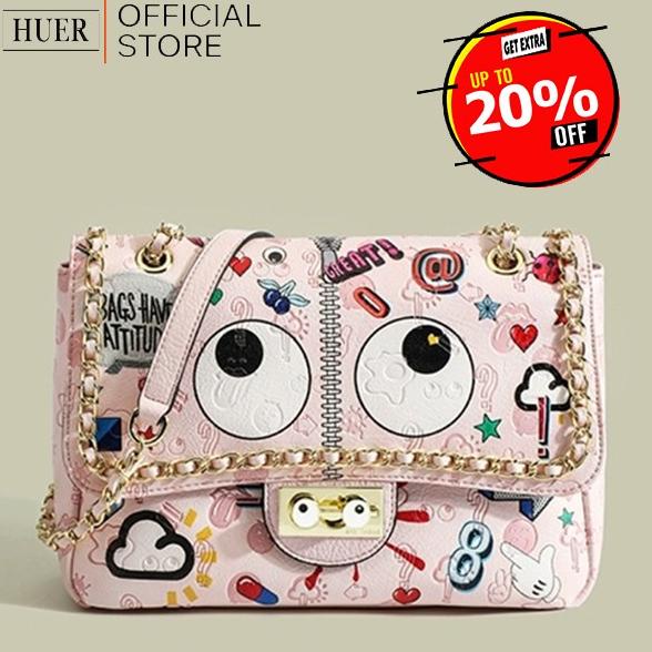 HUER ~ Laudya Eye Theme Printed Shoulder Bag 9454-208Pink