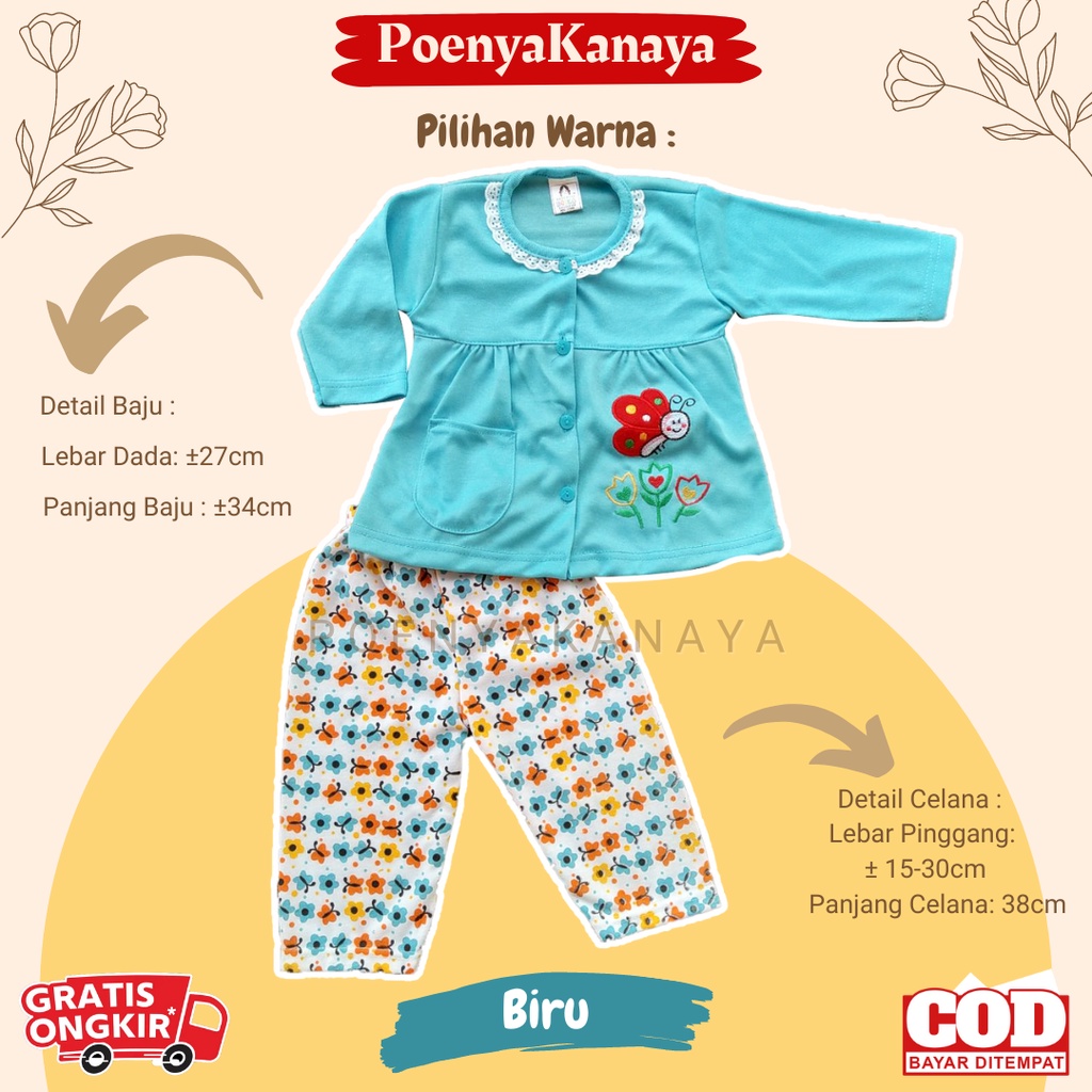 Setelan Baju Bayi Piyama Bayi Panjang Perempuan KUPU BUNGA Yeiko 6-18 Bulan SPY100