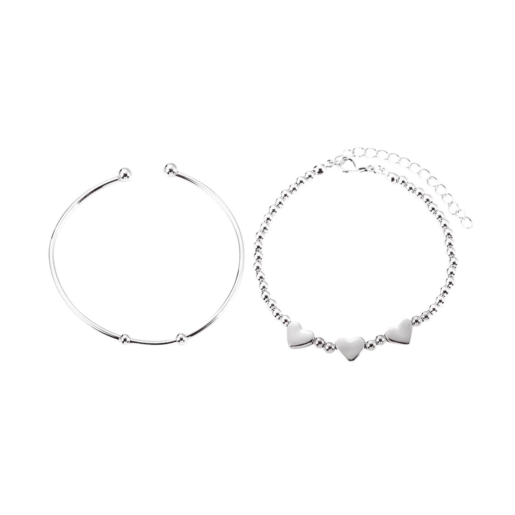 Gelang Set Fashion 2pcs/set Silver Triple Love Hati Fashion Aksesoris Korea Dalika