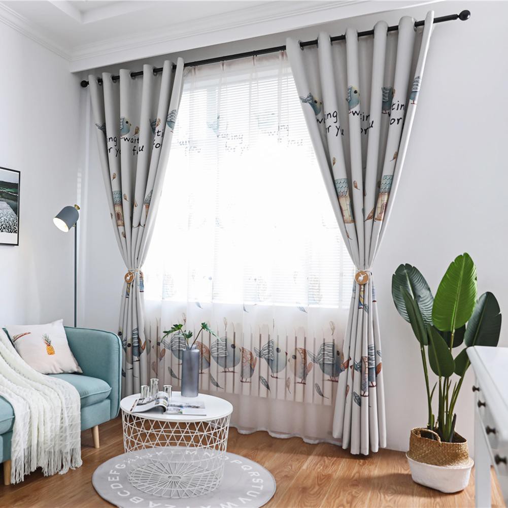 Hullonguuo 1pc Love Bird Printed Semi Blackout Curtains Home