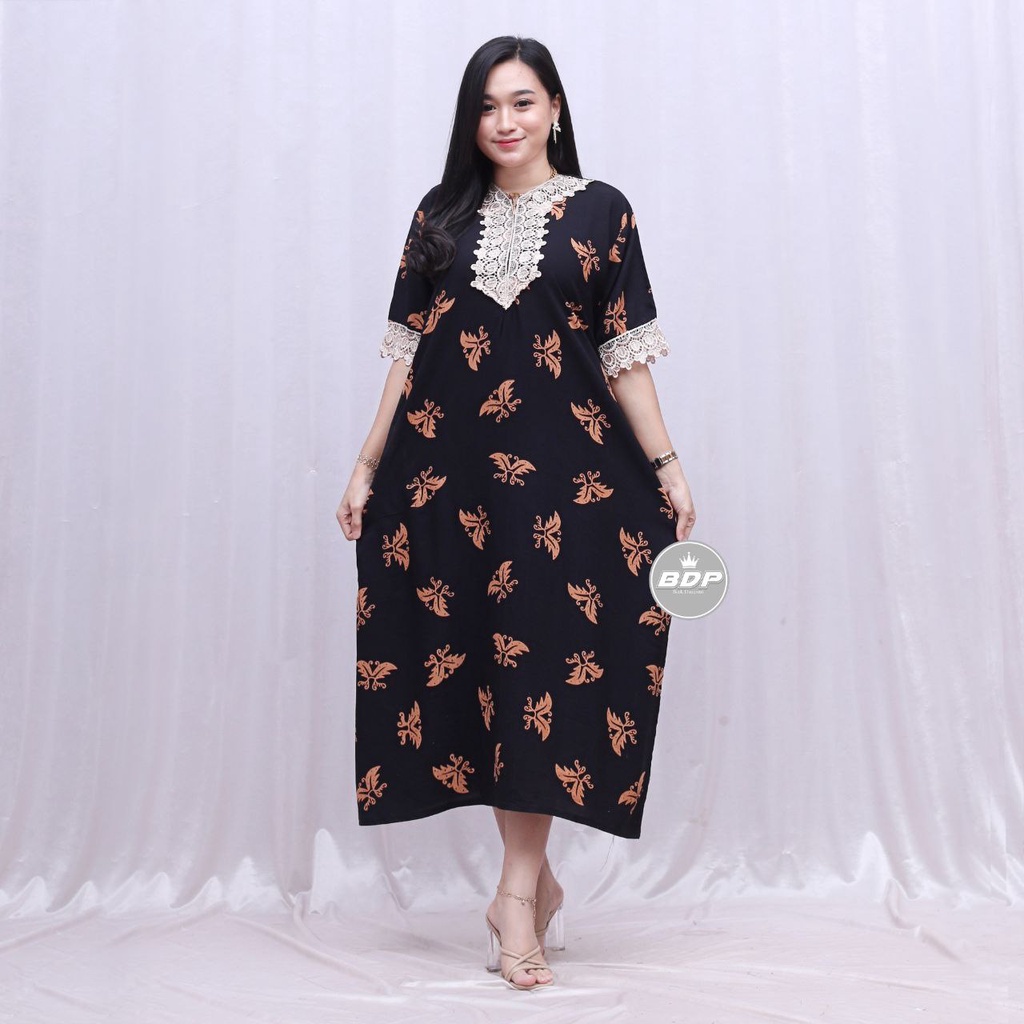 Dianputri - Daster Arab Zeema | Rayon Super Grade A | Resleting Depan Busui | Renda Milo Ori-cika hitam