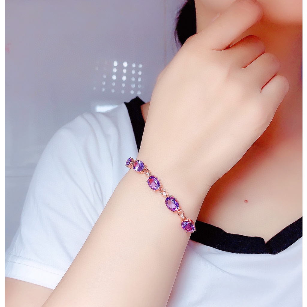 Gelang Berlian Amethyst Bentuk Telur Bahan Stainless Untuk Wanita