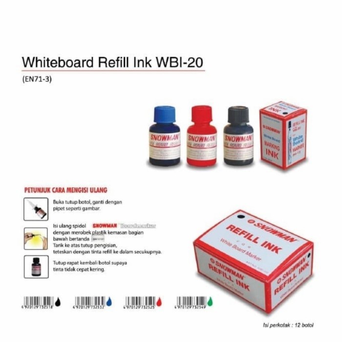 

Tinta isi ulang Spidol Snowman Whiteboard WBI-20 Non Permanen (SPD107)