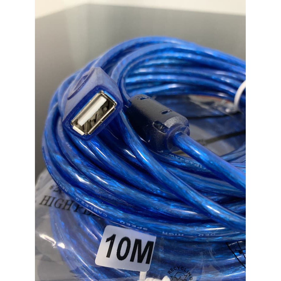 AFW10 | KABEL USB 2.0 MALE TO FEMALE WEBSONG 10 M / KABEL PERPANJANGAN USB (BLUE TRANSPARANT)