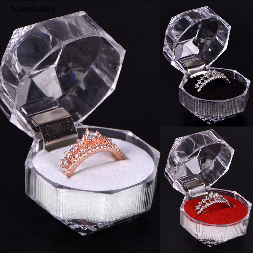 NewBaby Clear Acrylic Jewelry Gift Box for Ring Holder Wedding Engagement Present New ID