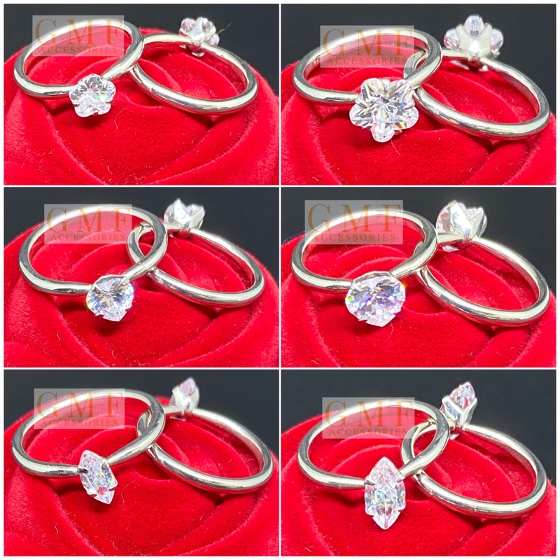 Cincin Baja Putih Diamond Bentuk Macam-Macam Love Bunga Cincin Permata Swarovski Monel Anti Karat Stainless Steel