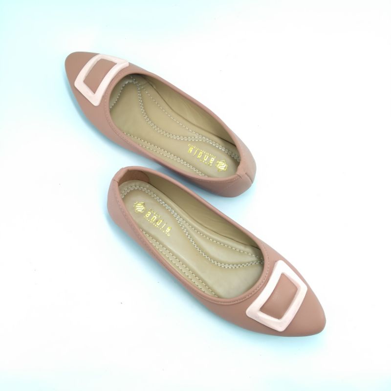 Sepatu Flat Wanita Kulit Sintetis Sol Karet