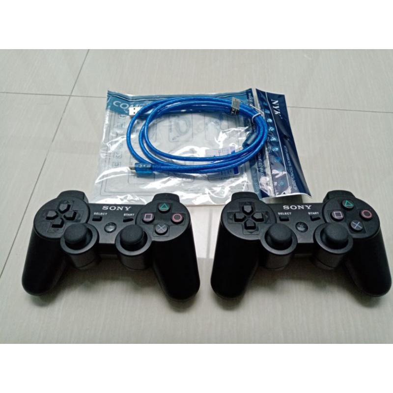 paket 2 pcs stik ps3 wireless ori pabrik warna hitam+ 1 kabel stik NYK