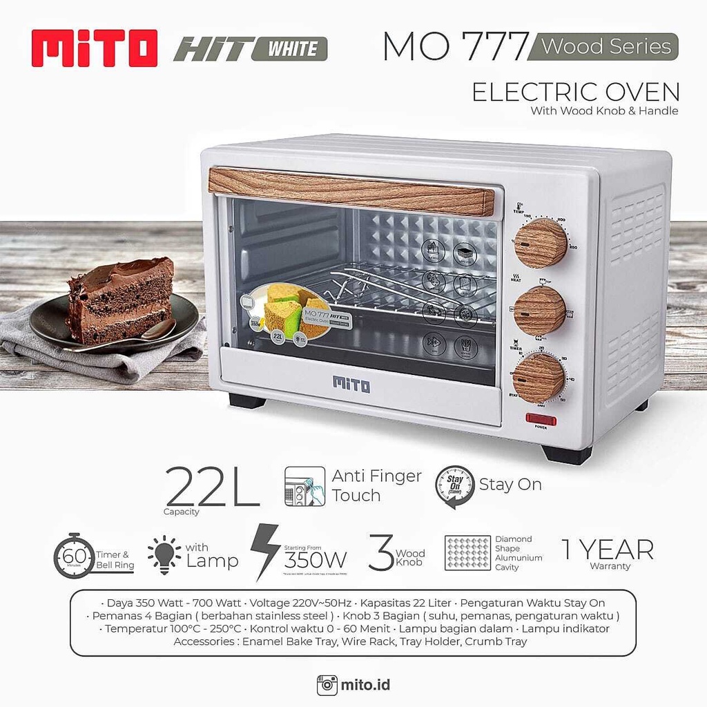 Mito Oven Listrik MO777 Kapasitas 22 Liter / Mitochiba HIT Open Pemanggang Kue MO 777 22L / Mitociba MO-777