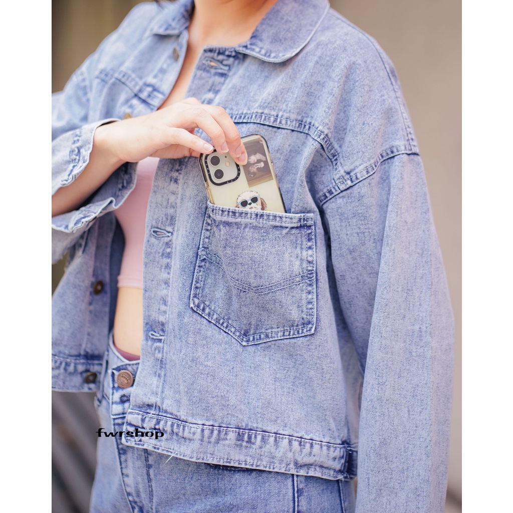 FWR - JAKET JEANS WANITA OVERSIZE TEDDY BEAR