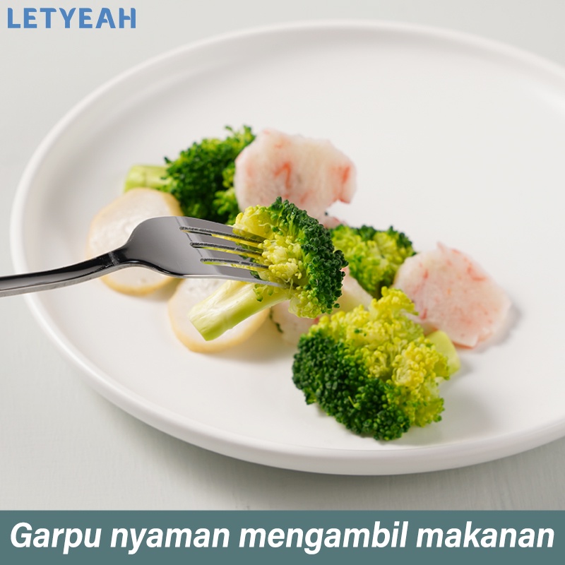 letyeah Alat makan stainless portable/cutlery set 3 in 1 dengan transparent rotatable kotak model kipas/sendok garpu set