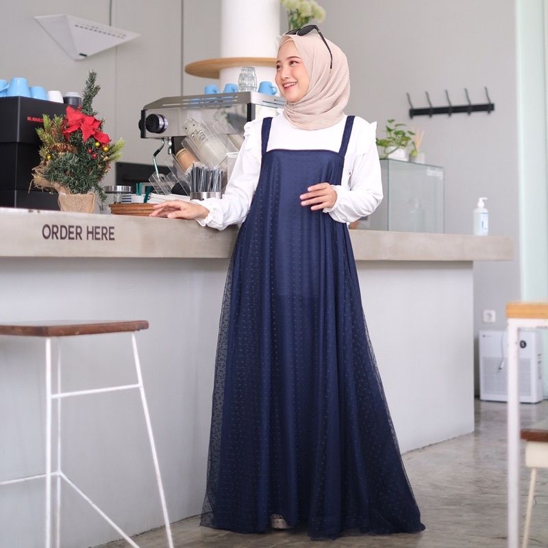 Moa Top // Overall Tulle Polkadot Terbaru // Gamis Tile //  Baju Korea