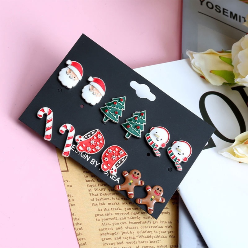 6 Pasang Anting Desain Santa Claus Snowman Dan Pohon Natal