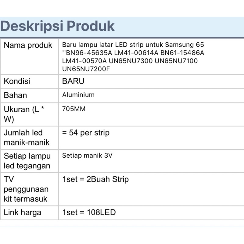 BACKLIGHT TV LED SAMSUNG UA65NU7100 UA65NU7090 UA65NU7300 UA65NU7020 UA65RU7100 UA65RU7300 UA 65NU7100 65NU7300 LAMPU BL 65 INC