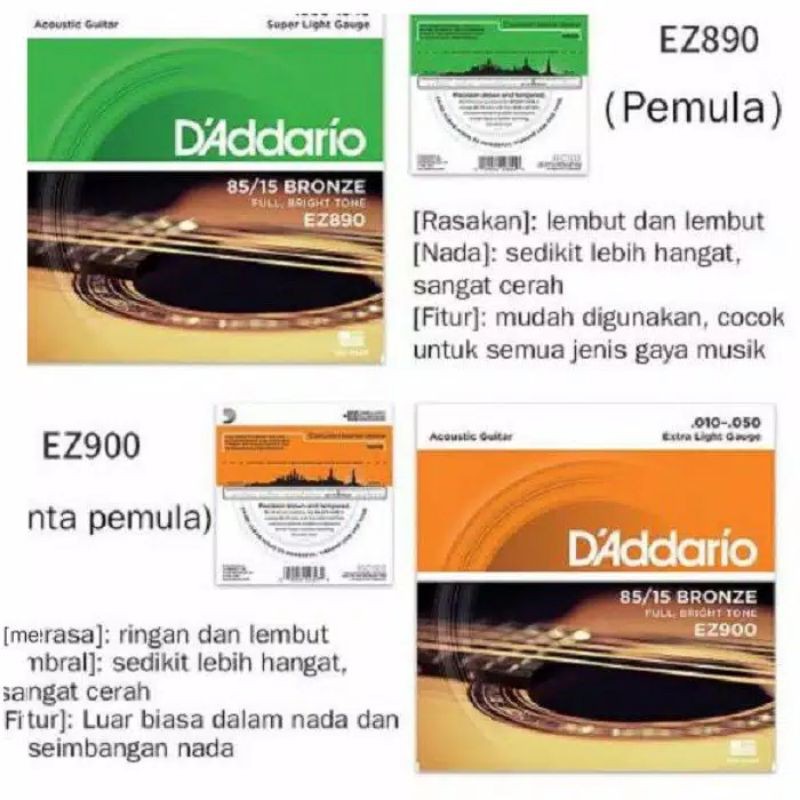 Senar Gitar DAddario String Akustik .010-.050 85/15 BRONZE EZ900