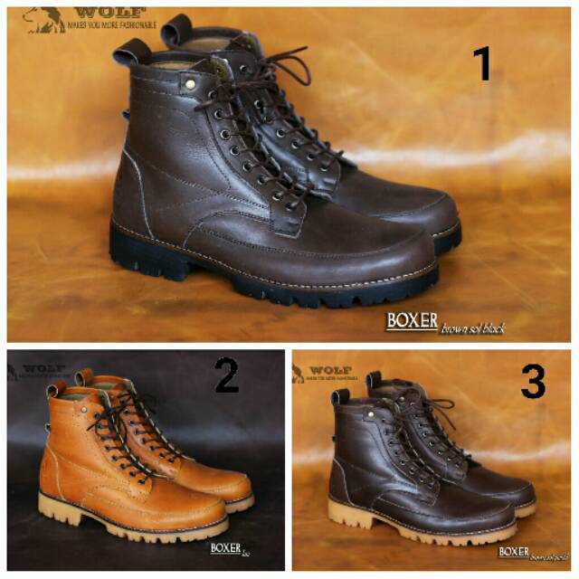 SEPATU BOOT FULL KULIT ASLI (kulit sapi) WOLF BOXER ORIGINAL