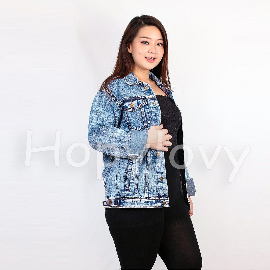 HOPYLOVY - Jaket Jeans Oversize Sanwash Ada Kantong Samping Alma