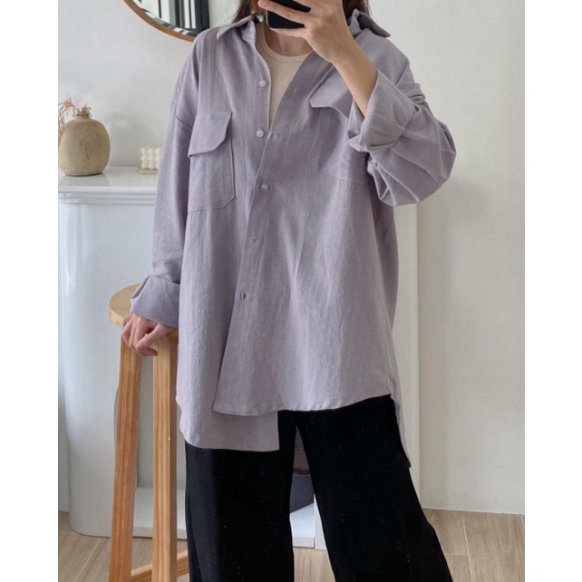 Kemeja Oversized Pocket Hyejin Linen Shirt Lilac