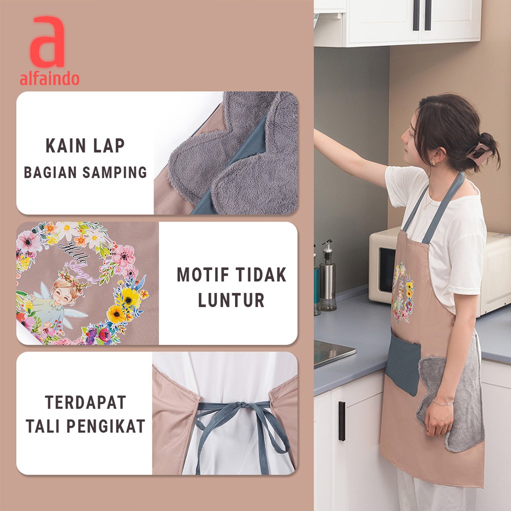 Alfaindo Celemek Masak Apron Barista Kain Plastik Waterproof Dapur Motif CM008