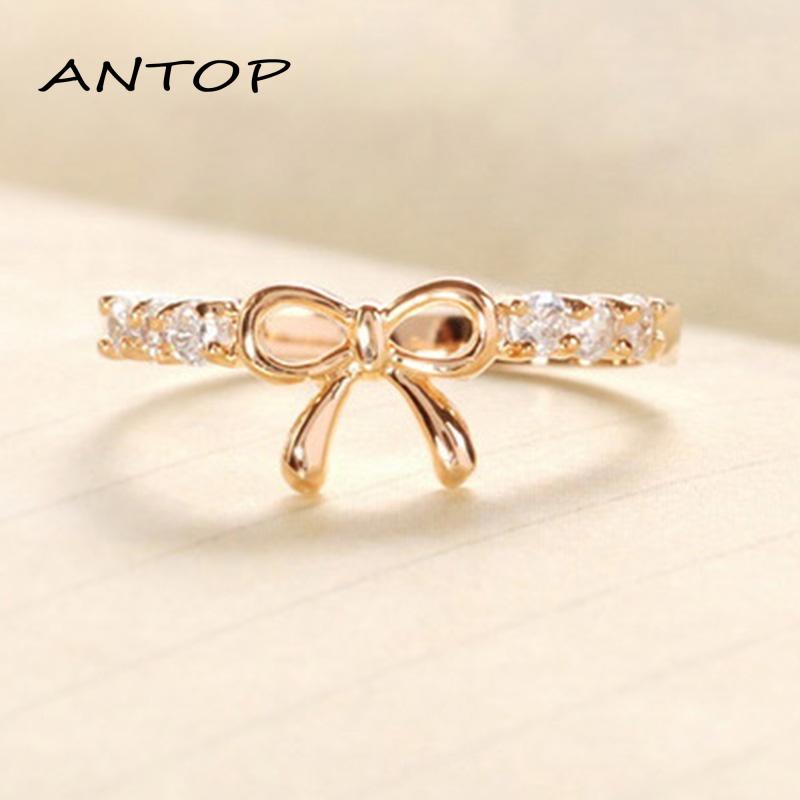 Cincin Korea Emas Cincin titanium Pria Wanita aesthetic keren Desain Pita Aksen Berlian Ring Jewelry ANTOP