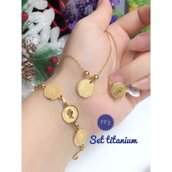 [Titanium] Set koin gold titanium anti karat set lengkap koin gold titanium gelang rantai koin gold 