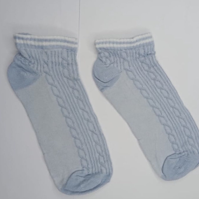 ⭐Gogoland⭐ Kaos Kaki Wanita Fashion Motif Strawberry Bunga Lebah Bee Kotak Biru Navy  Bunga Biru Green Leaf  Polos Pattern Garis Kaoskaki Pendek Korea Sock Import KK001-006-K4 BIRU