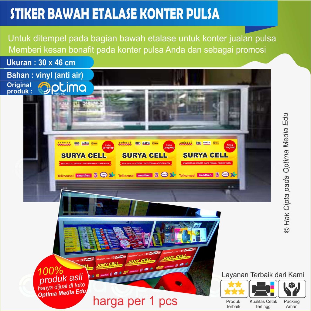

STIKER UNTUK ETALSE KONTER PULSA BAGIAN BAWAH / BISA INPUT NAMA KONTER / 1 PCS