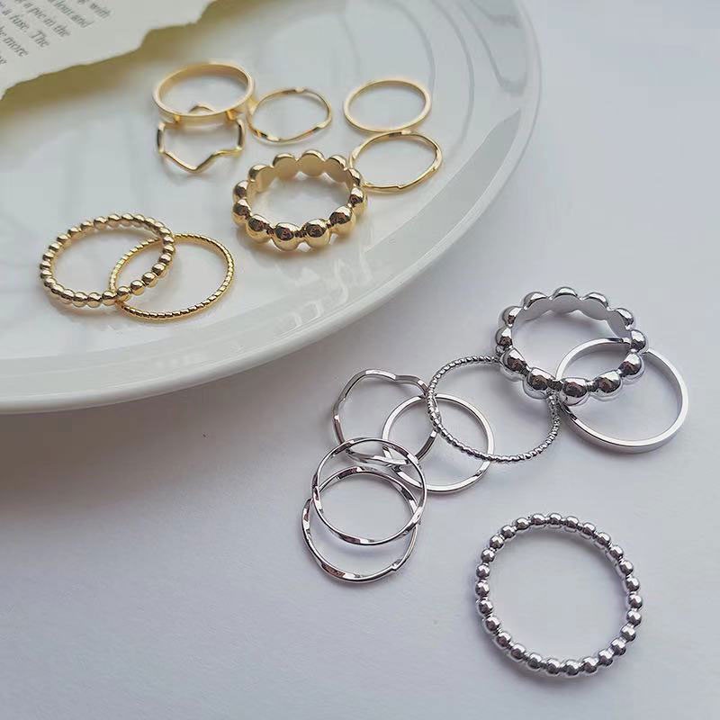 8pcs/Set Cincin Rantai Emas Model Terbuka Gaya Retro Korea Untuk Aksesoris Perhiasan Ready stock