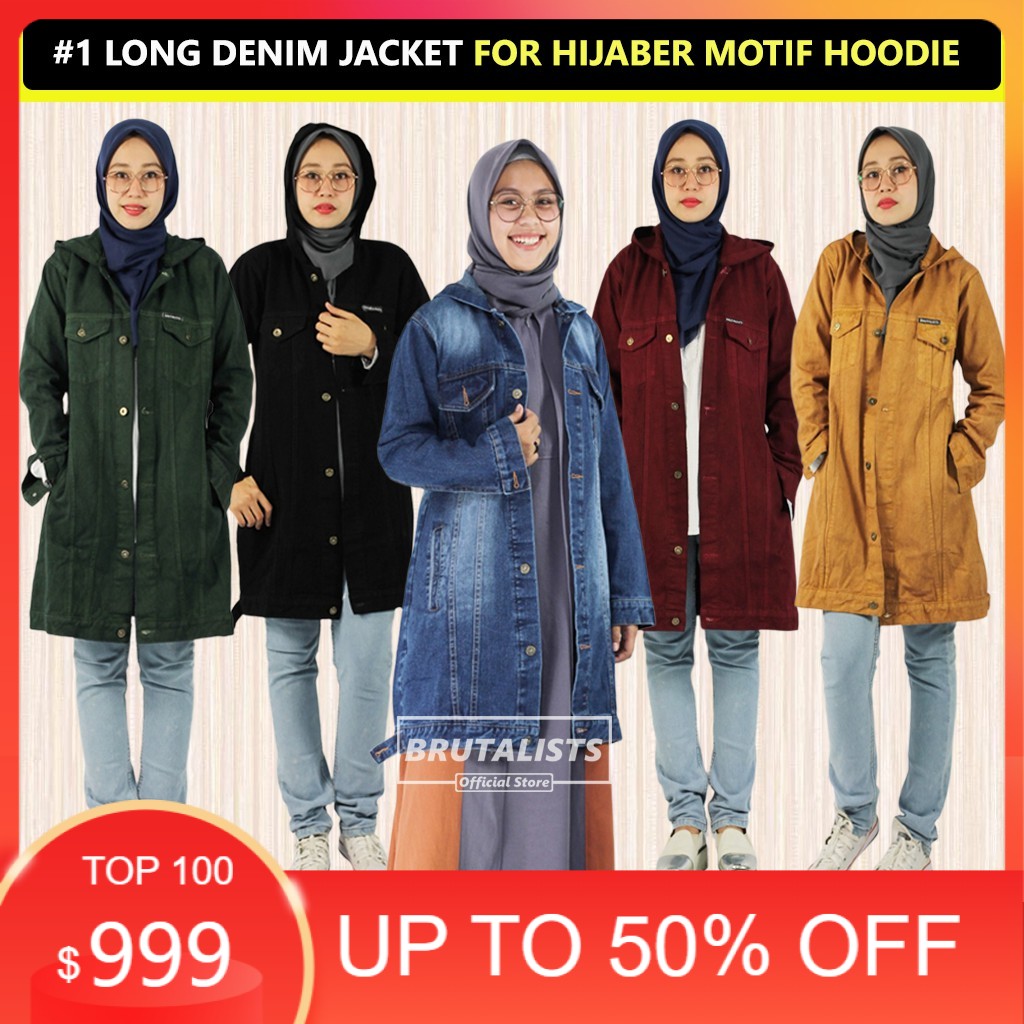 promo Jaket Jeans Wanita Muslimah | Jaket Hoodie Wanita | Long Tunik Jeans