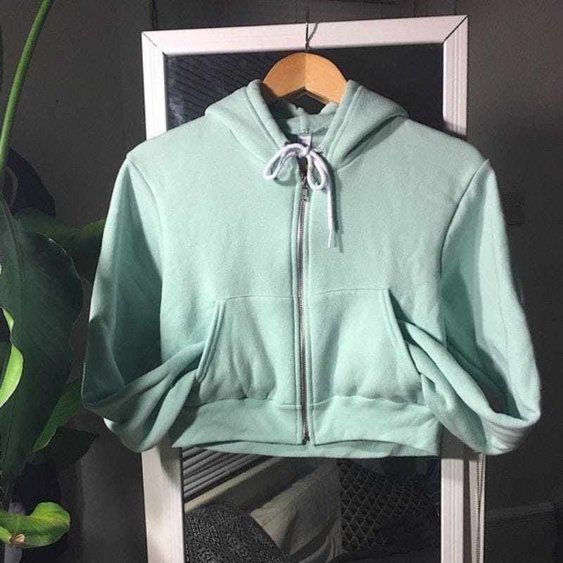 JAKET CROOPE HOODIE WANITA ZIPPER - SWEATER WANITA OMERA CROPE-Soft mint