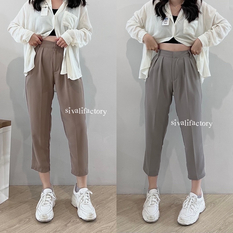 SIVALI Elika Pants 345/555 - Ankle Pants BIG SIZE - Loose Pants for Petite Girls Ukuran Jumbo - Celana 7/8 Bahan Jatuh - Celana Kerja Wanita