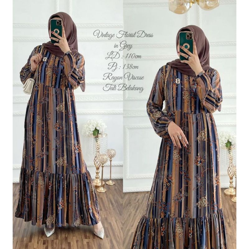 Gamis Jumbo / Dress Muslim wanita / Maxy dress muslim / Gamis Wanita busui friendly-Dress vintage floris