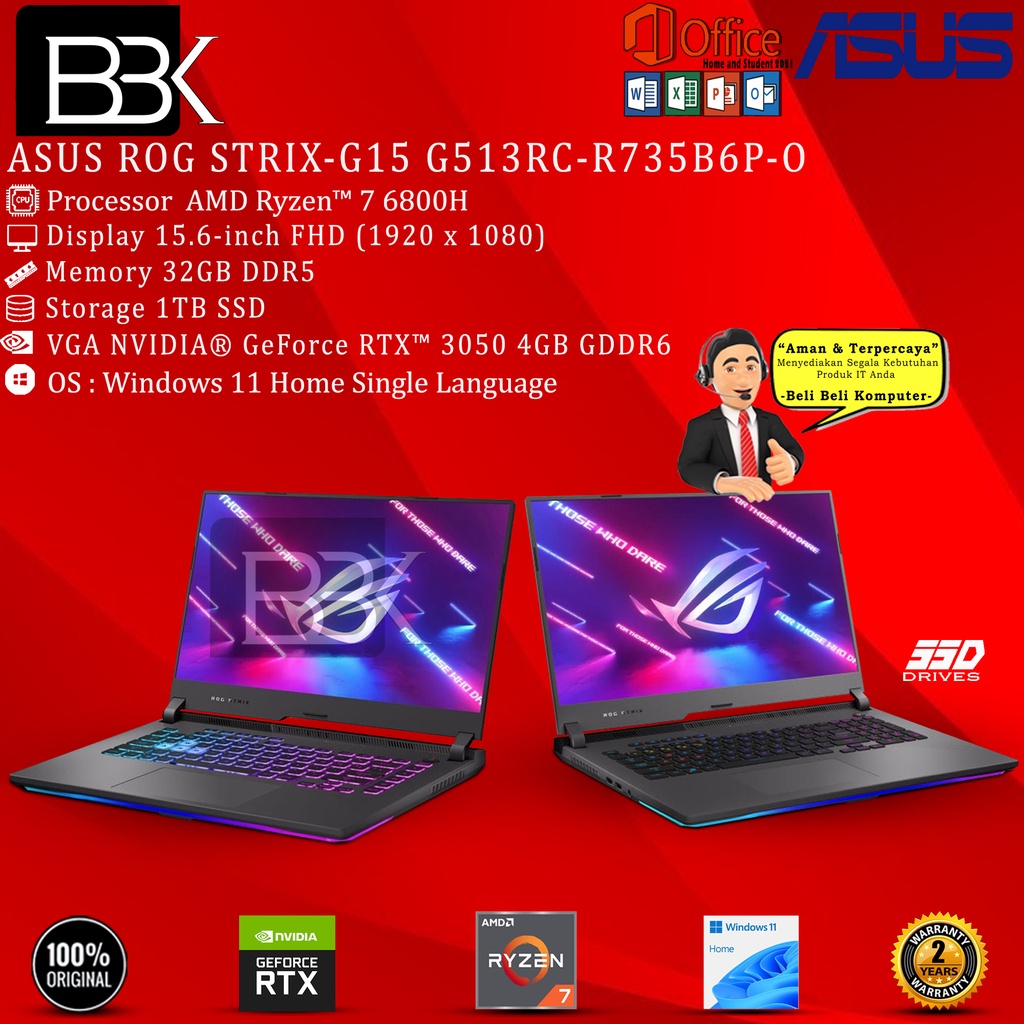 ASUS ROG STRIX-G15 G513RC-R735B6P-O RYZEN 7-6800H 32GB 1TB RTX3050