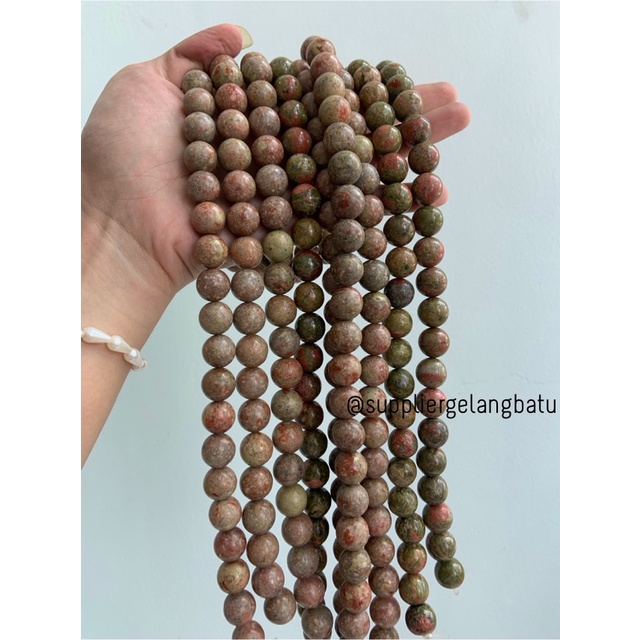 batu 14mm unakite kilap grade natural aksesoris gelang kalung batu