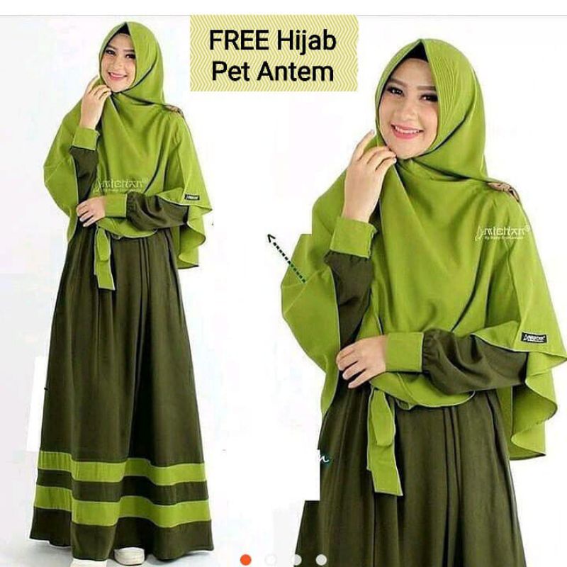 Baju Gamis Dress Syari Busui Kondangan Nikahan Seragaman Model Arab Muslim Fashion Free Plus Khimar 