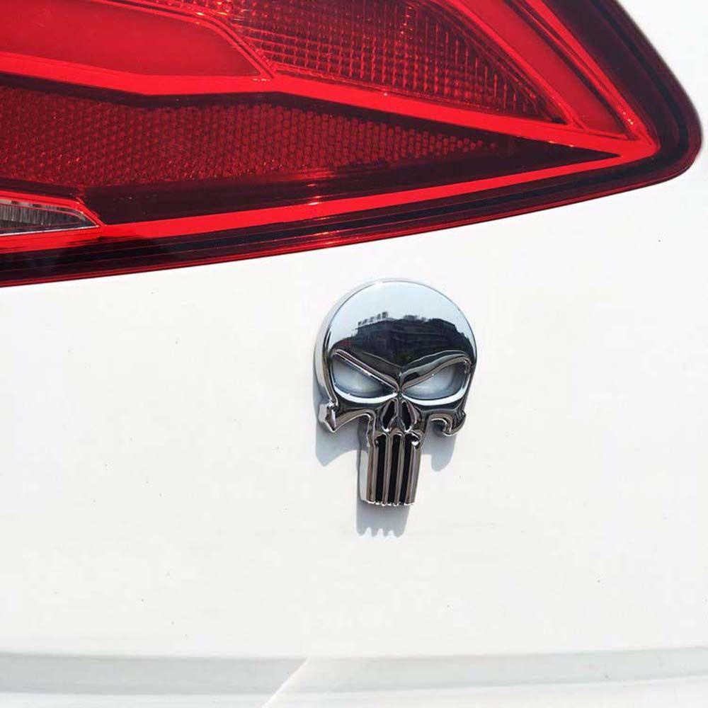 Lanfy Stiker Mobil Hitam Sliver Metal Skeleton Skull Decal Punisher Skull Emblem Punisher Emblem Auto Decal Mobil Styling