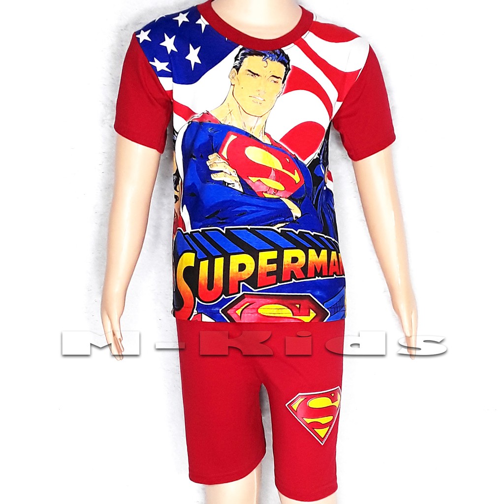 MKids88 - Baju Setelan Kaos Anak Laki-Laki Superhero Karakter SUPERMAN