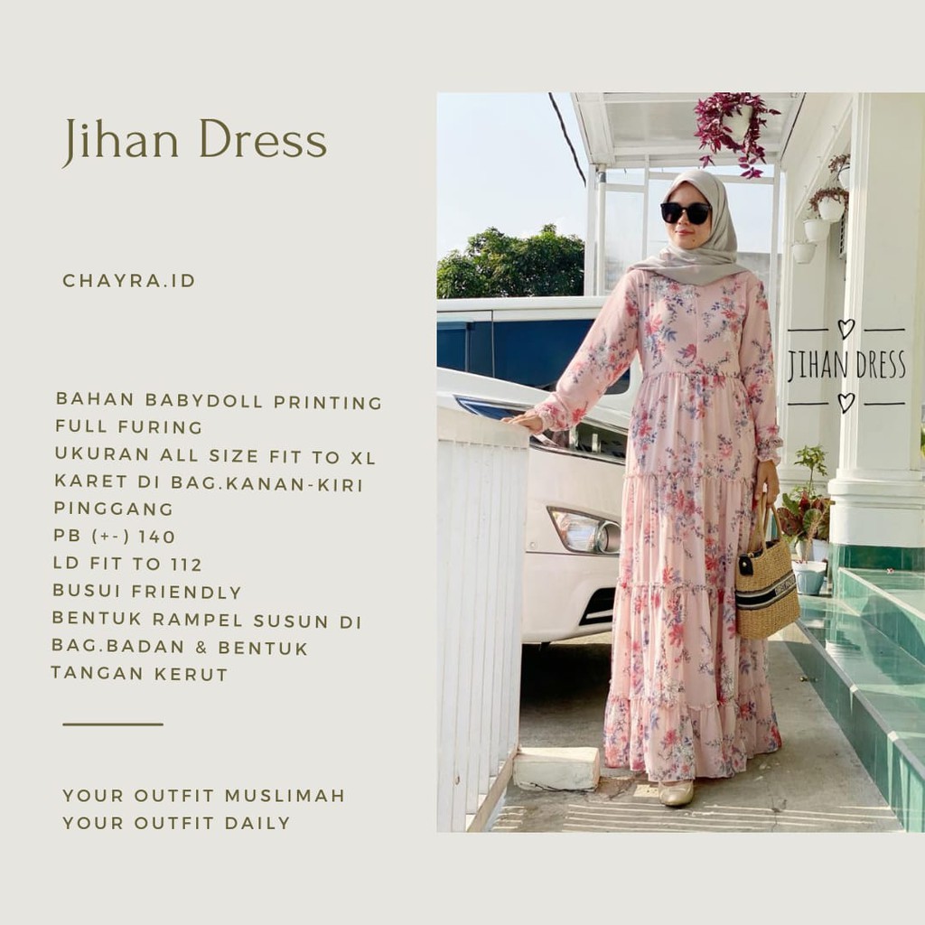 Jihan Dress / Dress / Long Dress / Fashion Muslimah / Gamis Motif / Gamis Bunga