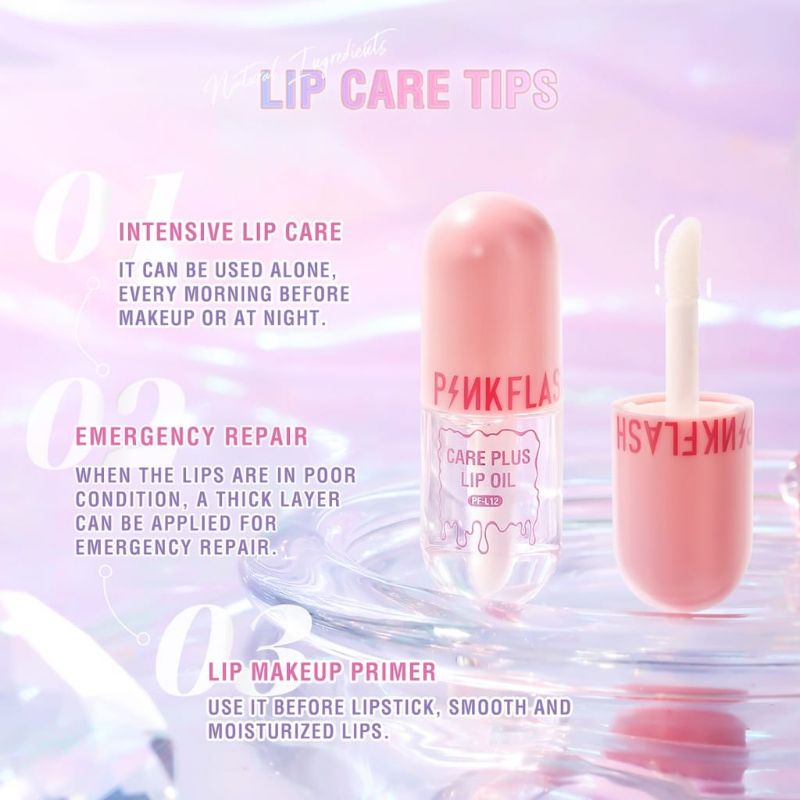 Pinkflash Care Plus Lip Oil Lip Balm Lip Gloss Moisturize Repair Nourish Reduce Wrinkles Waterproof