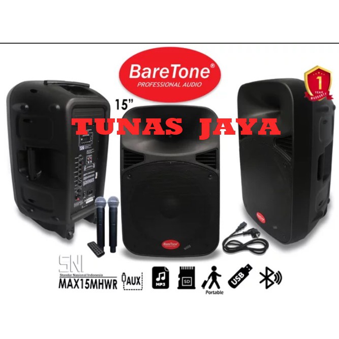 Speaker Portable Amplifier Wireless BareTone MAX15MHWR ORIGINAL GARANSI RESMI   max 15mhwr 15 mhwr- 15 inch free stand speaker dan 3 microphone