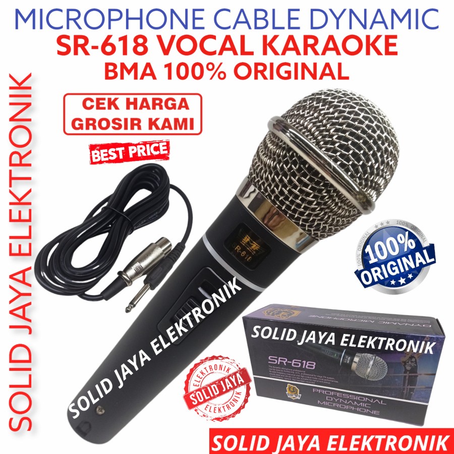 MIC MICROPHONE BMA SR618 PROFESIONAL DINAMIC MIK SR-618 SR 618 VOKAL VOCAL KARAOKE DYNAMIC MIC KABEL MIKROPON MIKROPHONE AUDIO BMA ASLI ORI ORIGINAL